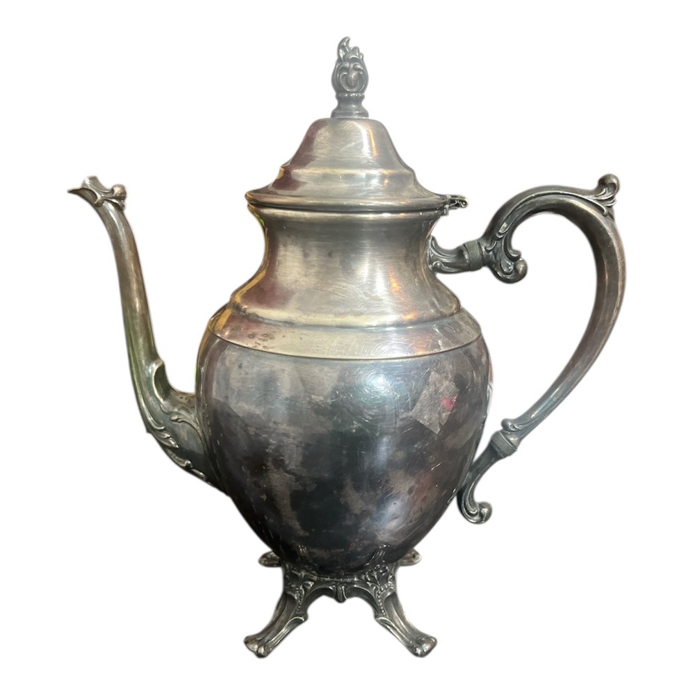 Vintage Silver Plated Coffee Pot Elegant Ornate Footed Design Collectible